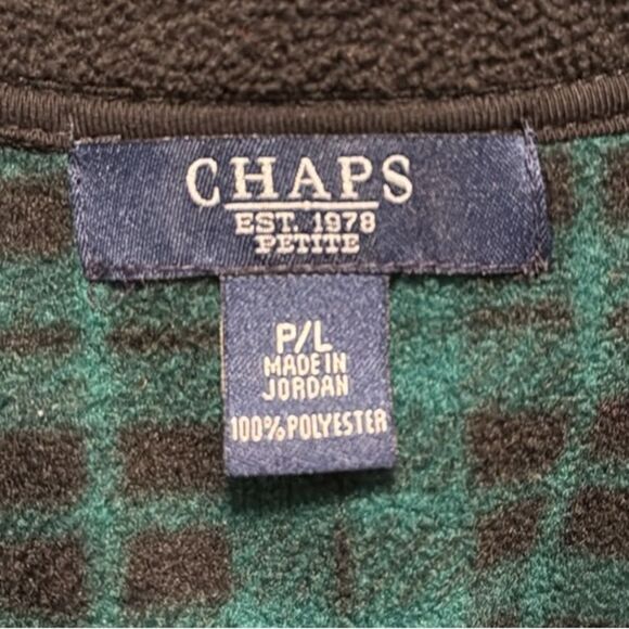 Chaps Full Zip Fleece Vest Side Pockets Green & Black Plaid Petite Large - Picture 8 of 9